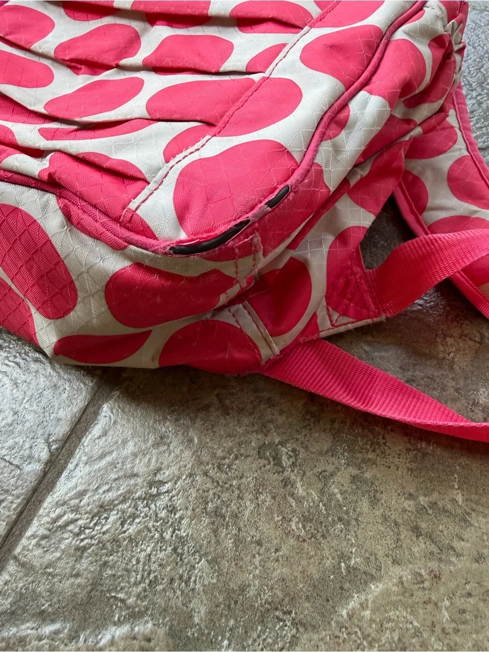 Thirty-One Her Deluxe Backpack Mod Coral Pink Polka Dot Bookbag Monogram Madalyn
